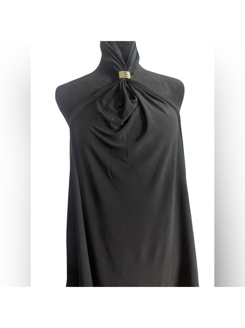 NWOT NINE WEST Knot Front Black Halter Flowy Jersey Top Stretchy XL $48